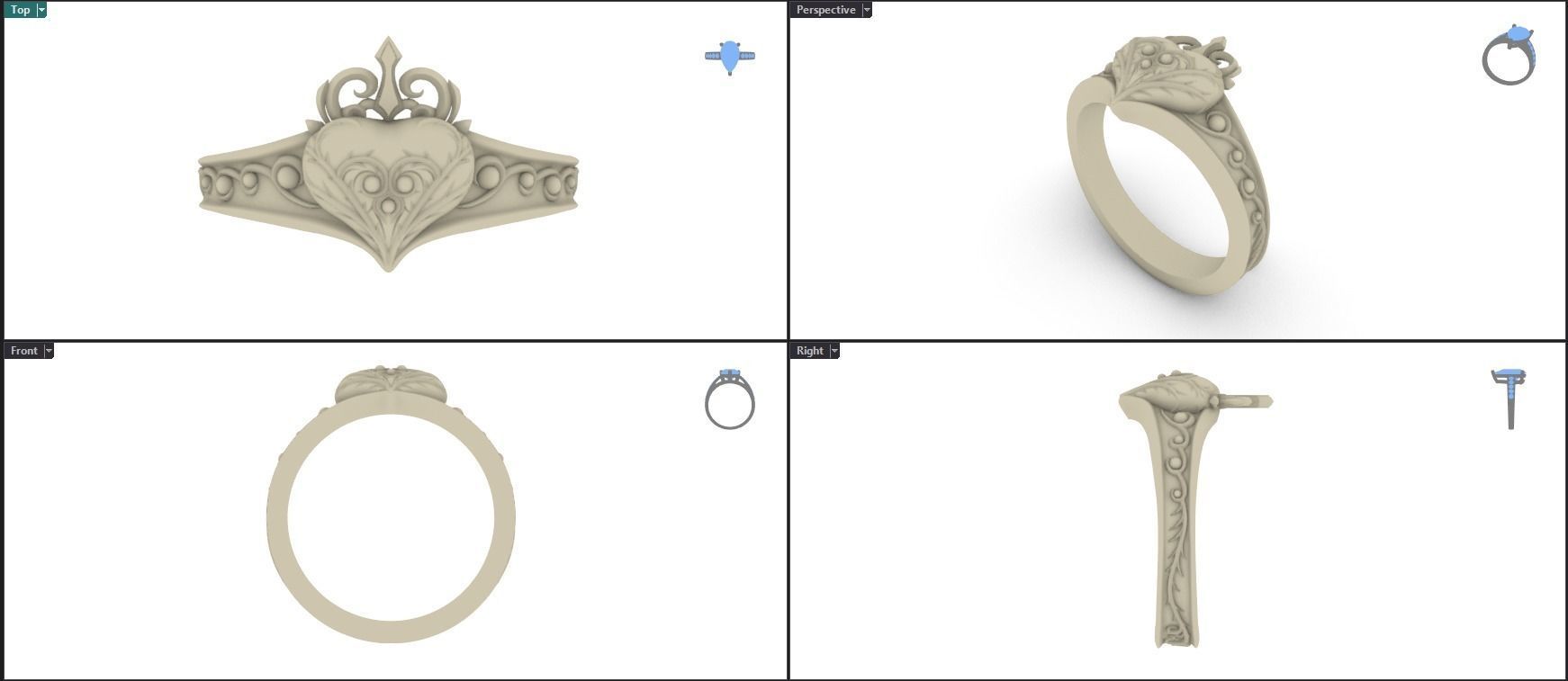Heart Charm Ring 3D print model_3