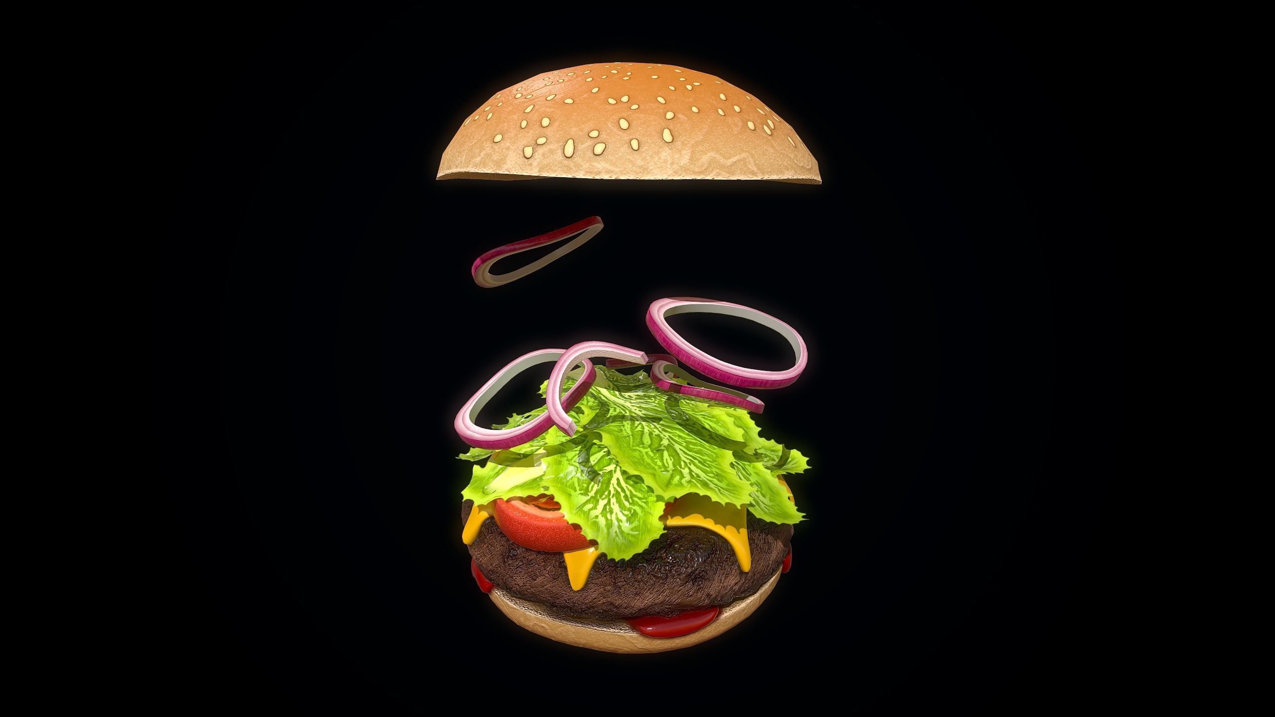 Hamburger Low-poly 3D model_6