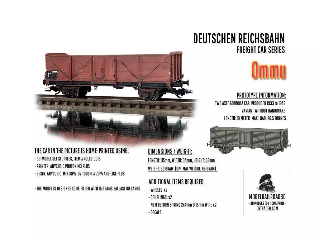 ROLLS-0016 German State Railways Ommu H0-scale 3D print model