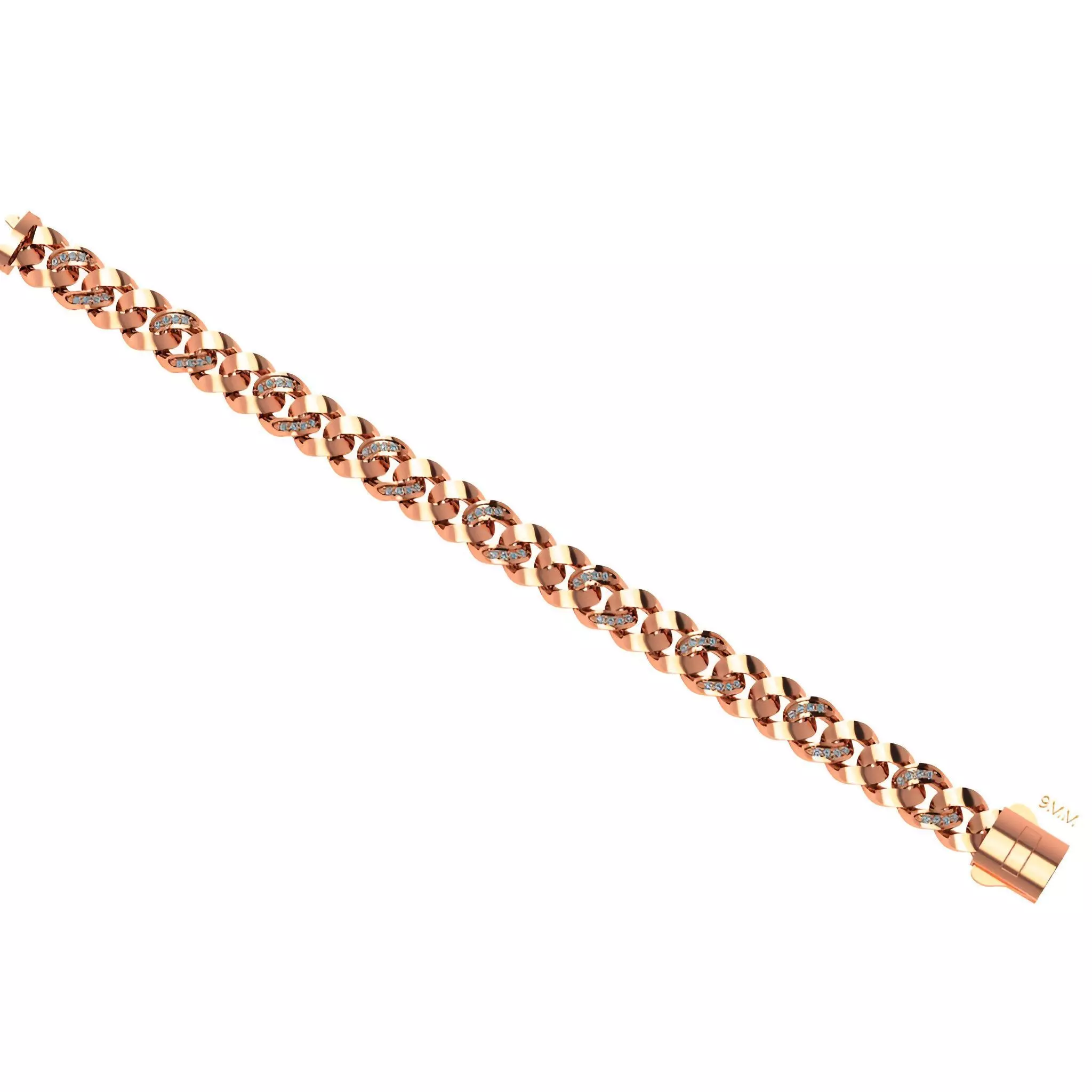 11 - 9 MM Diamond Cuban Chain Bracelet 3D print model