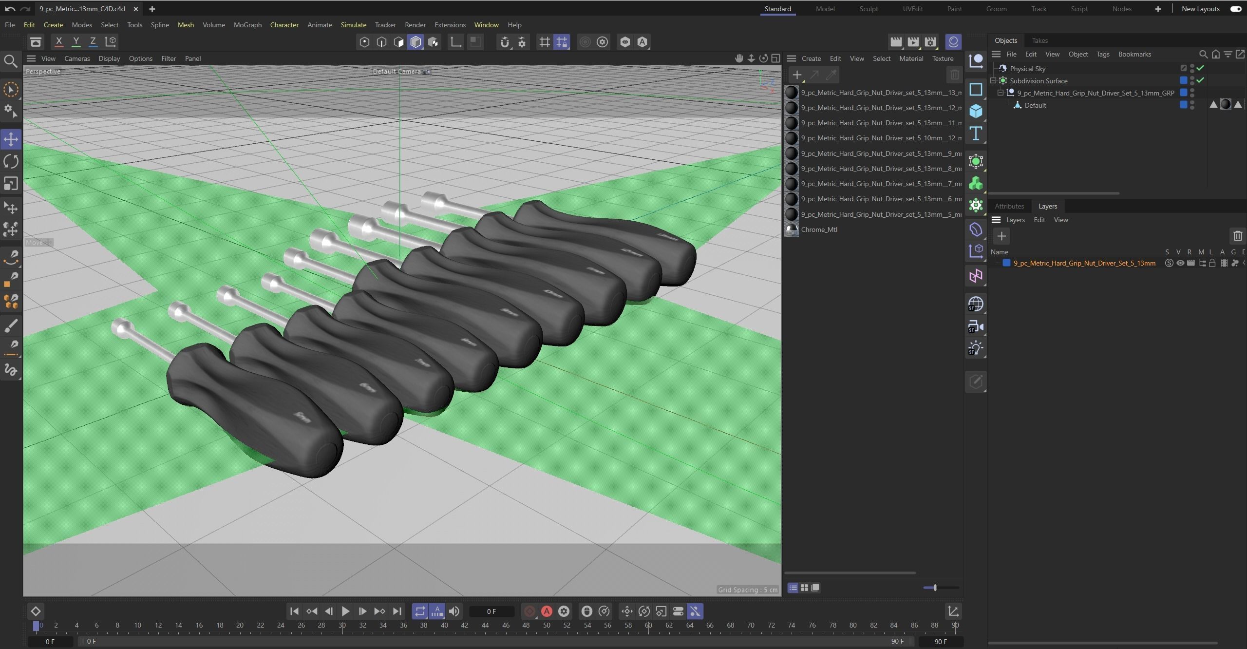 9pc Metric Hard Grip Nut Driver Set 5 13mm Low-poly 3D model_31