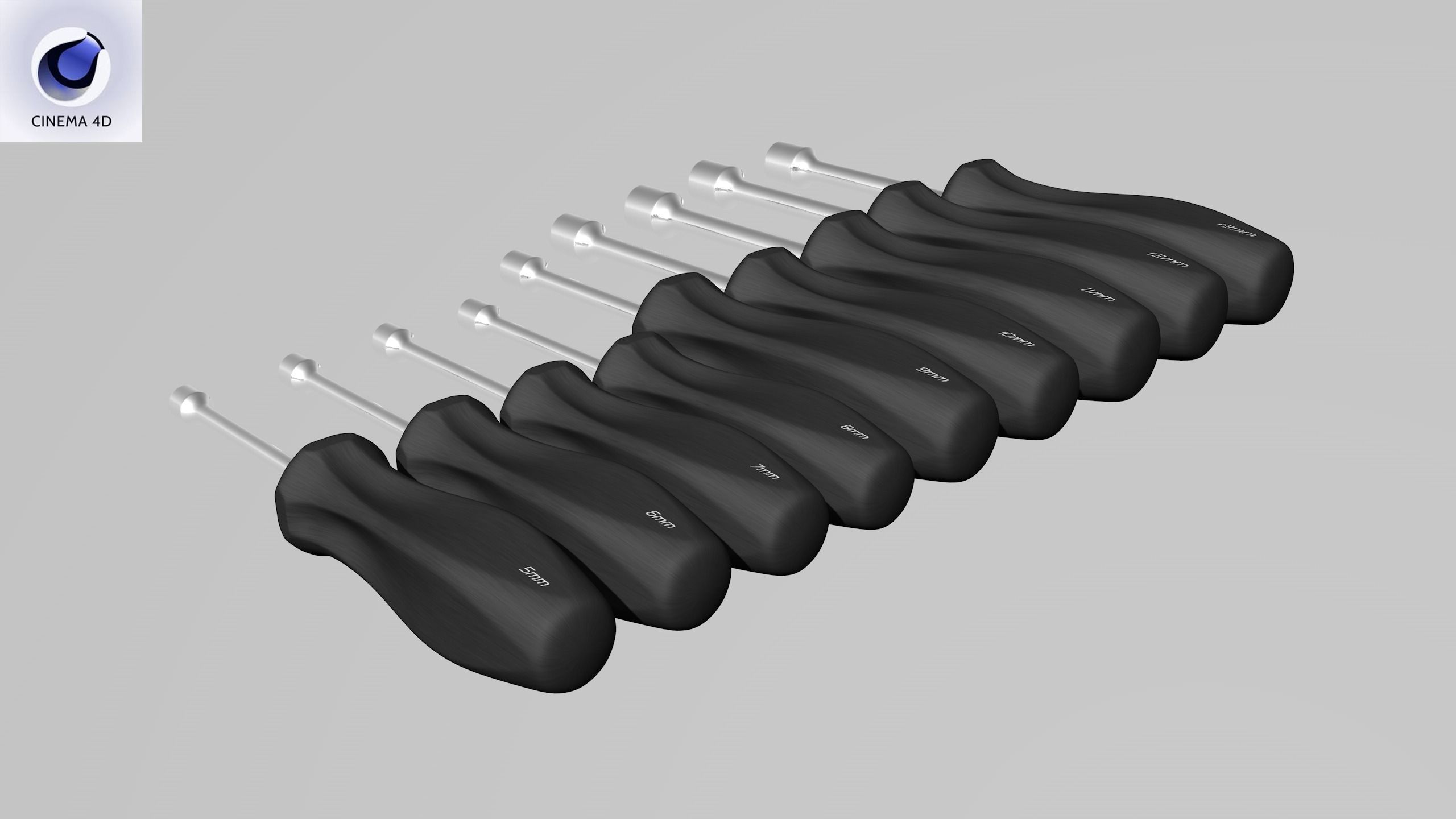 9pc Metric Hard Grip Nut Driver Set 5 13mm Low-poly 3D model_30