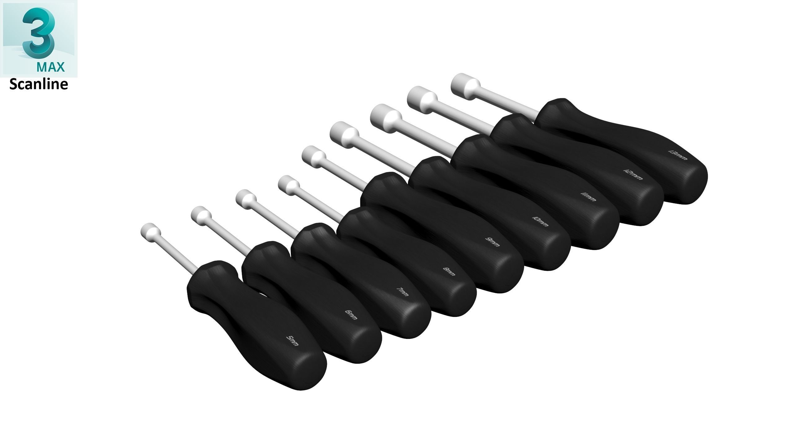9pc Metric Hard Grip Nut Driver Set 5 13mm Low-poly 3D model_26