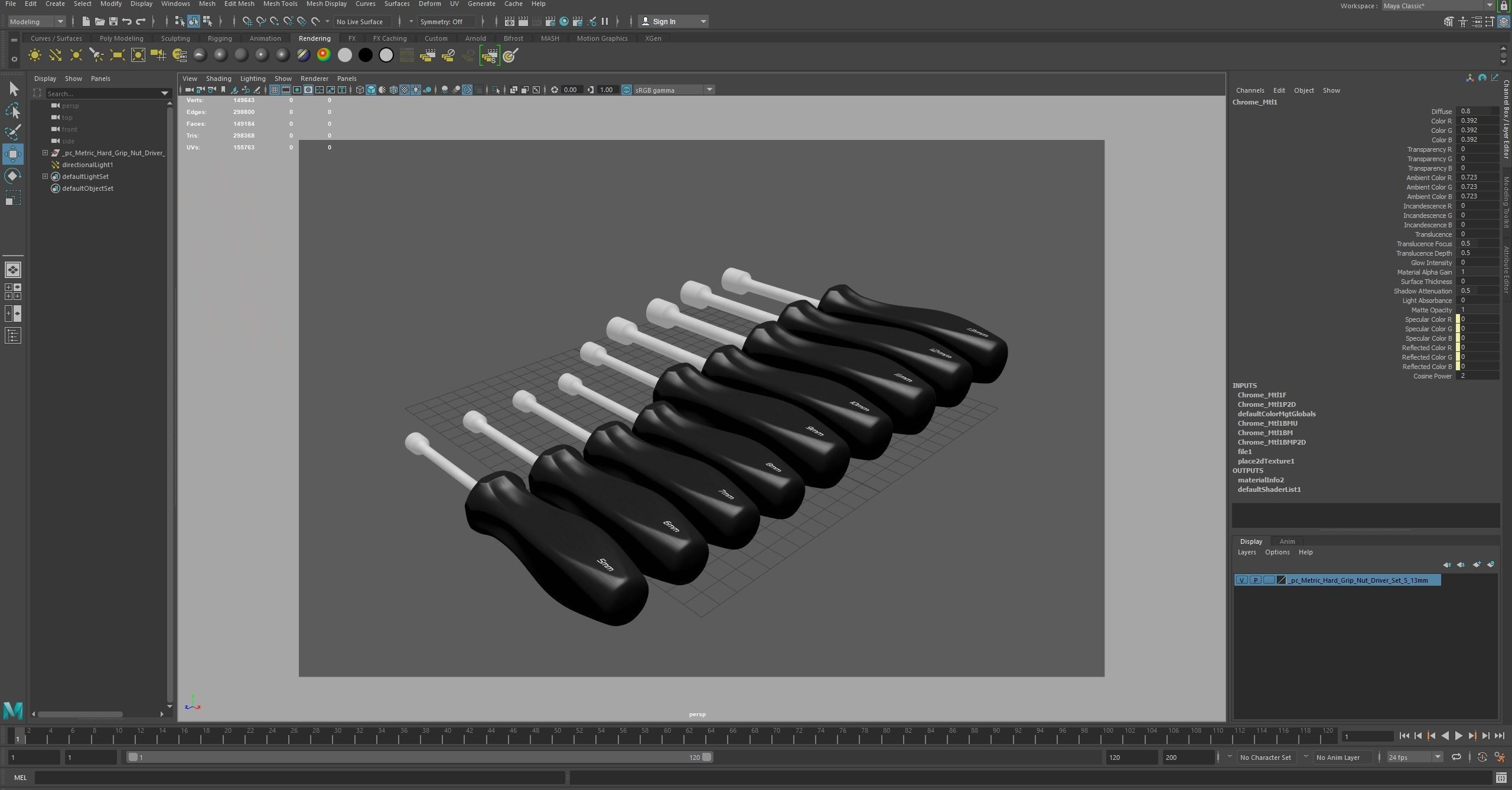 9pc Metric Hard Grip Nut Driver Set 5 13mm Low-poly 3D model_29