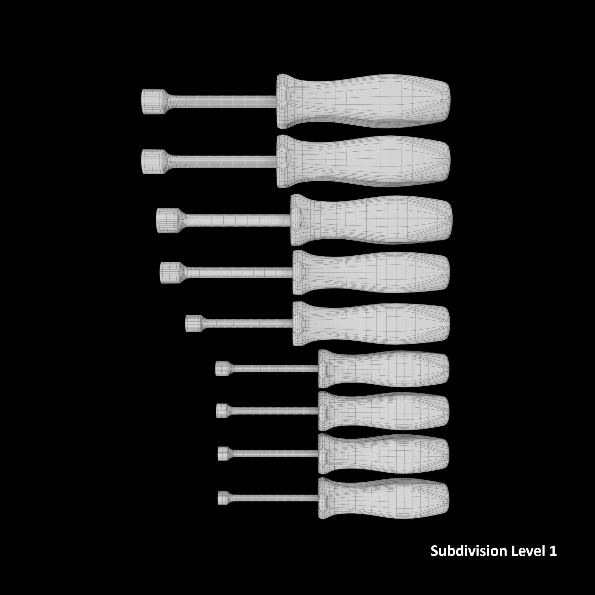 9pc Metric Hard Grip Nut Driver Set 5 13mm Low-poly 3D model_9