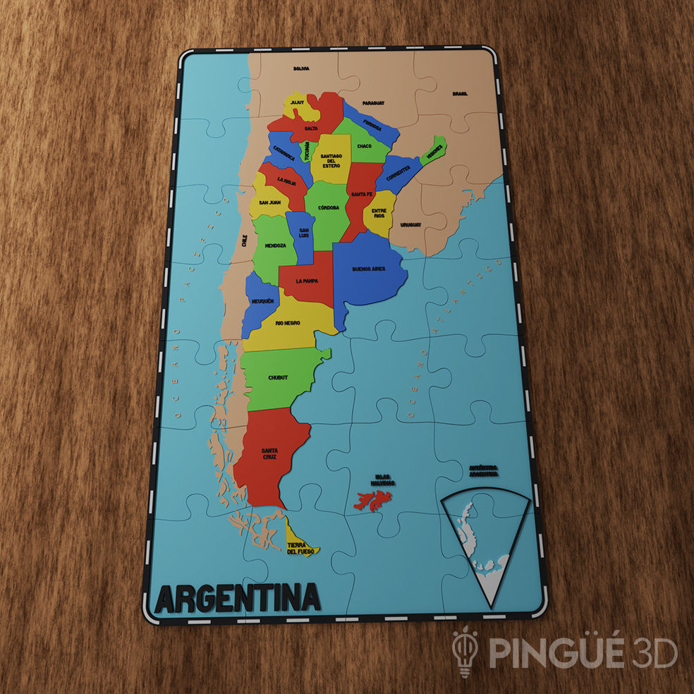 ARGENTINA MAP JIGSAW PUZZLE - 4 LAYERED COLORS - 47 PIECES 3D print model_2