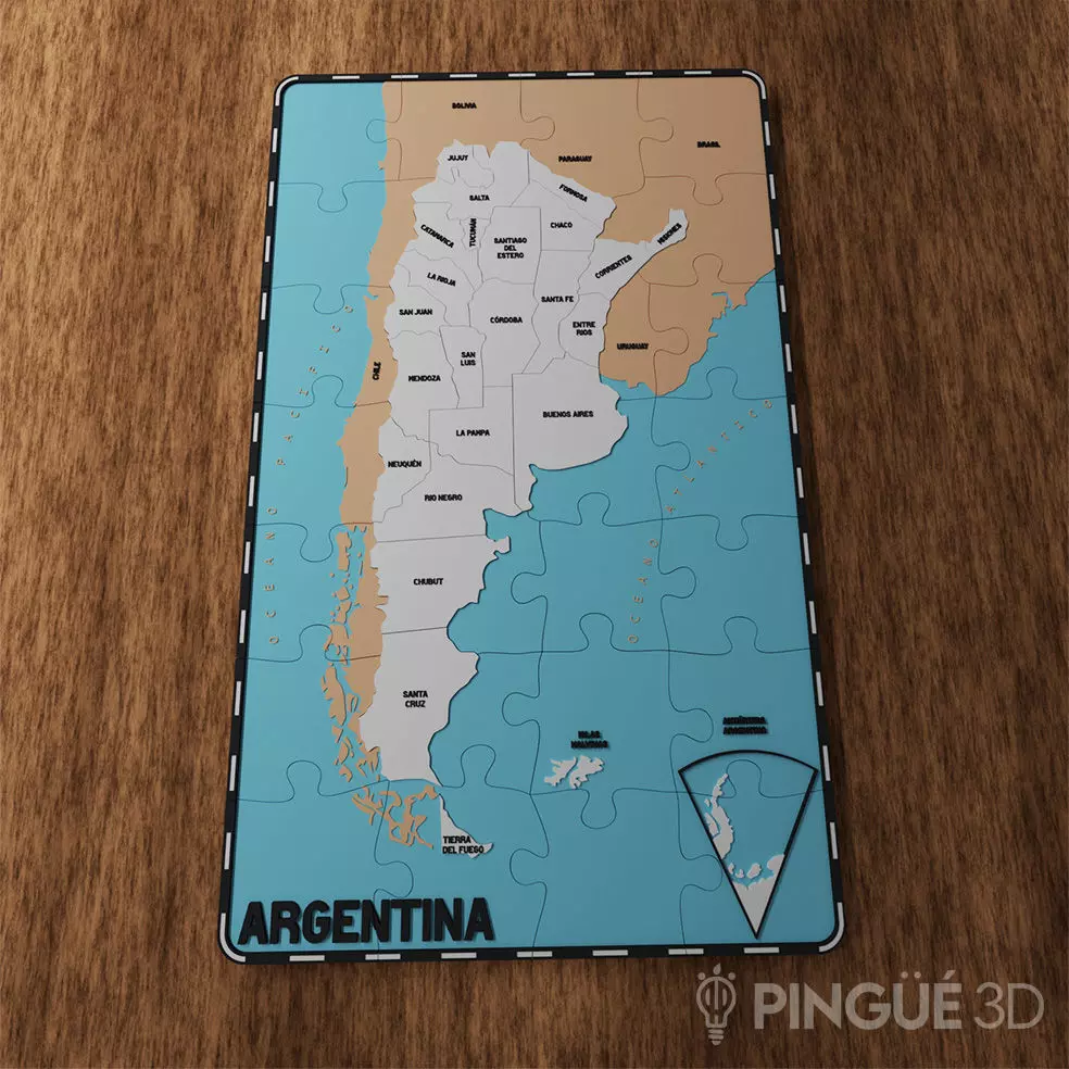 ARGENTINA MAP JIGSAW PUZZLE - 4 LAYERED COLORS - 47 PIECES 3D print model_0