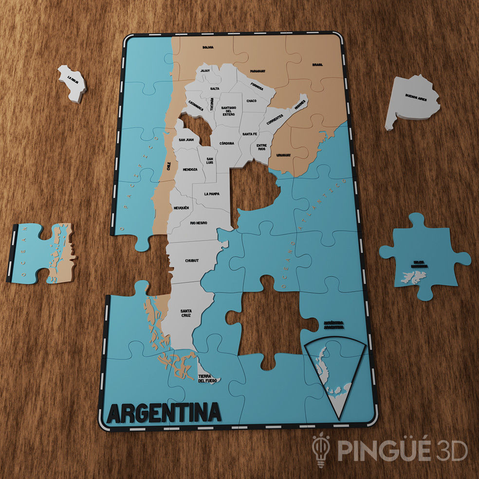 ARGENTINA MAP JIGSAW PUZZLE - 4 LAYERED COLORS - 47 PIECES 3D print model_1