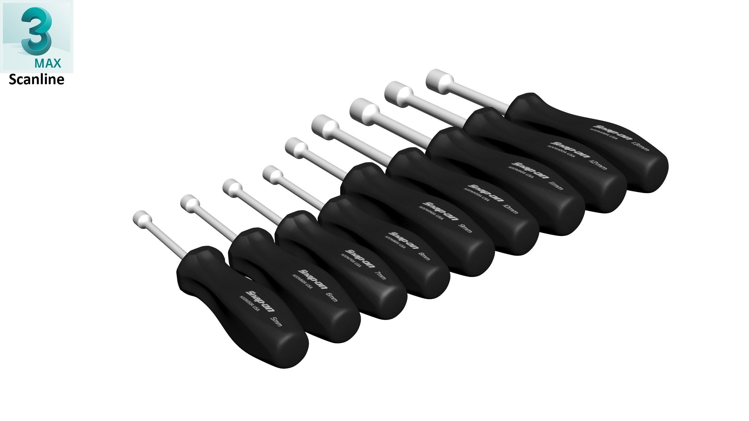 SO 9pc Metric Hard Grip Nut Driver Set 5 13mm Low-poly 3D model_26