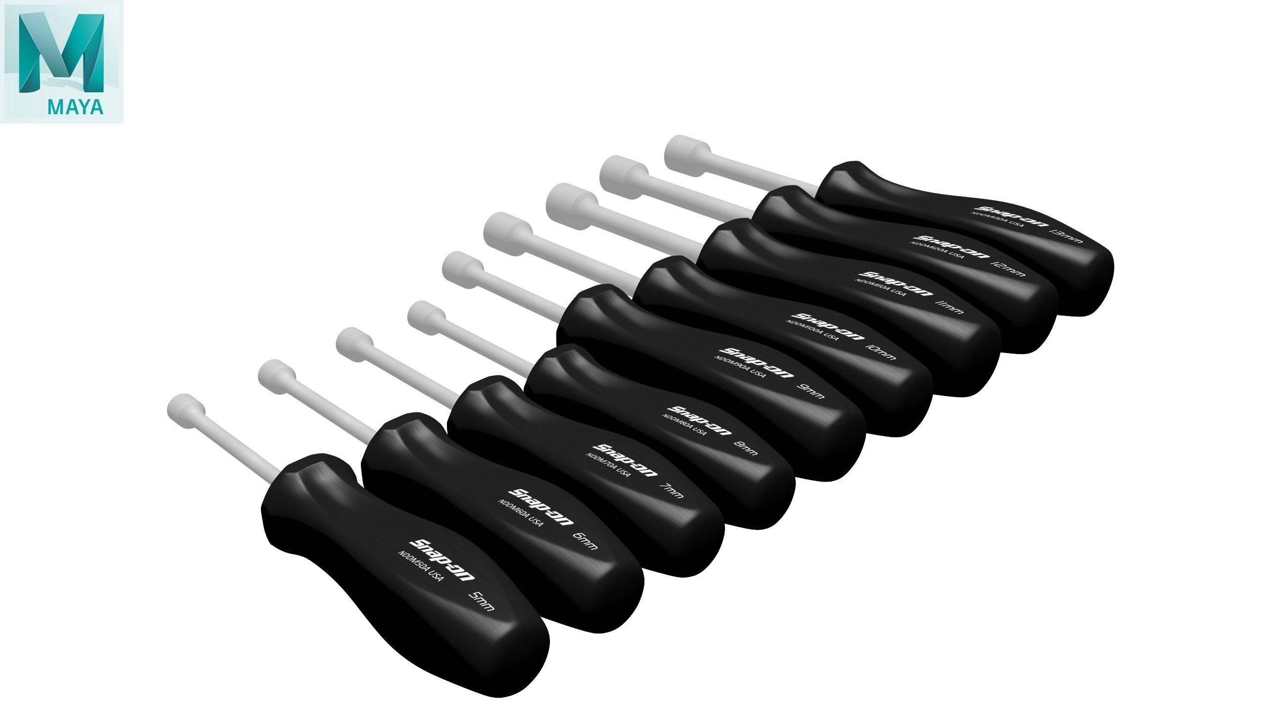 SO 9pc Metric Hard Grip Nut Driver Set 5 13mm Low-poly 3D model_28
