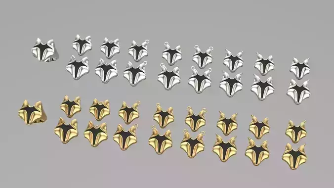 fox gold niello pendants and ring 3D print model