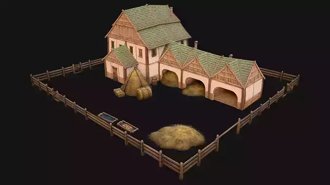 Medieval Stable Farm House Low-poly 3D model