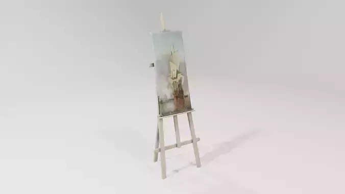 Wooden Easel with Oil Painting of a Ship VR-Ready 3D Model