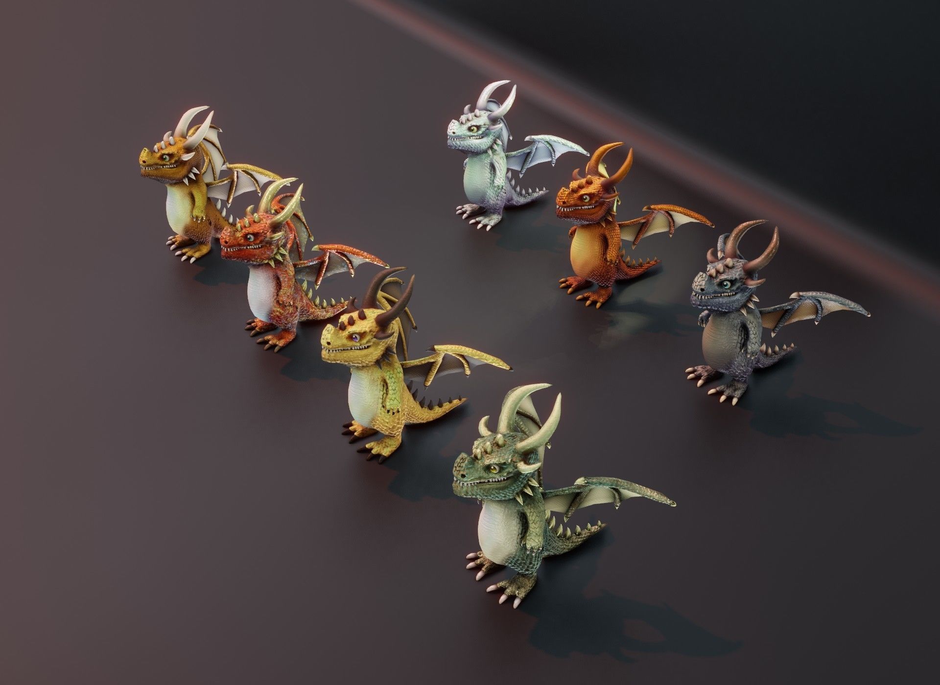 Cartoon Metallic Dragons Animated 3D Model Low-poly 3D model_27