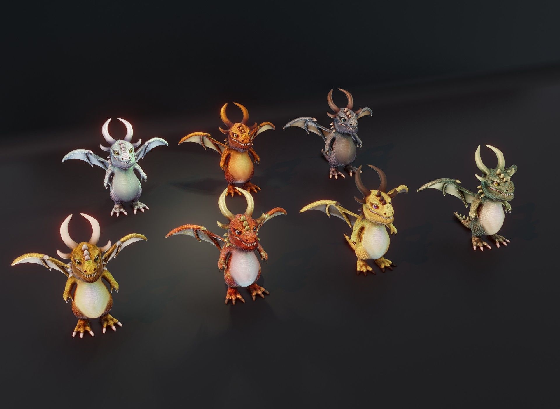 Cartoon Metallic Dragons Animated 3D Model Low-poly 3D model_24