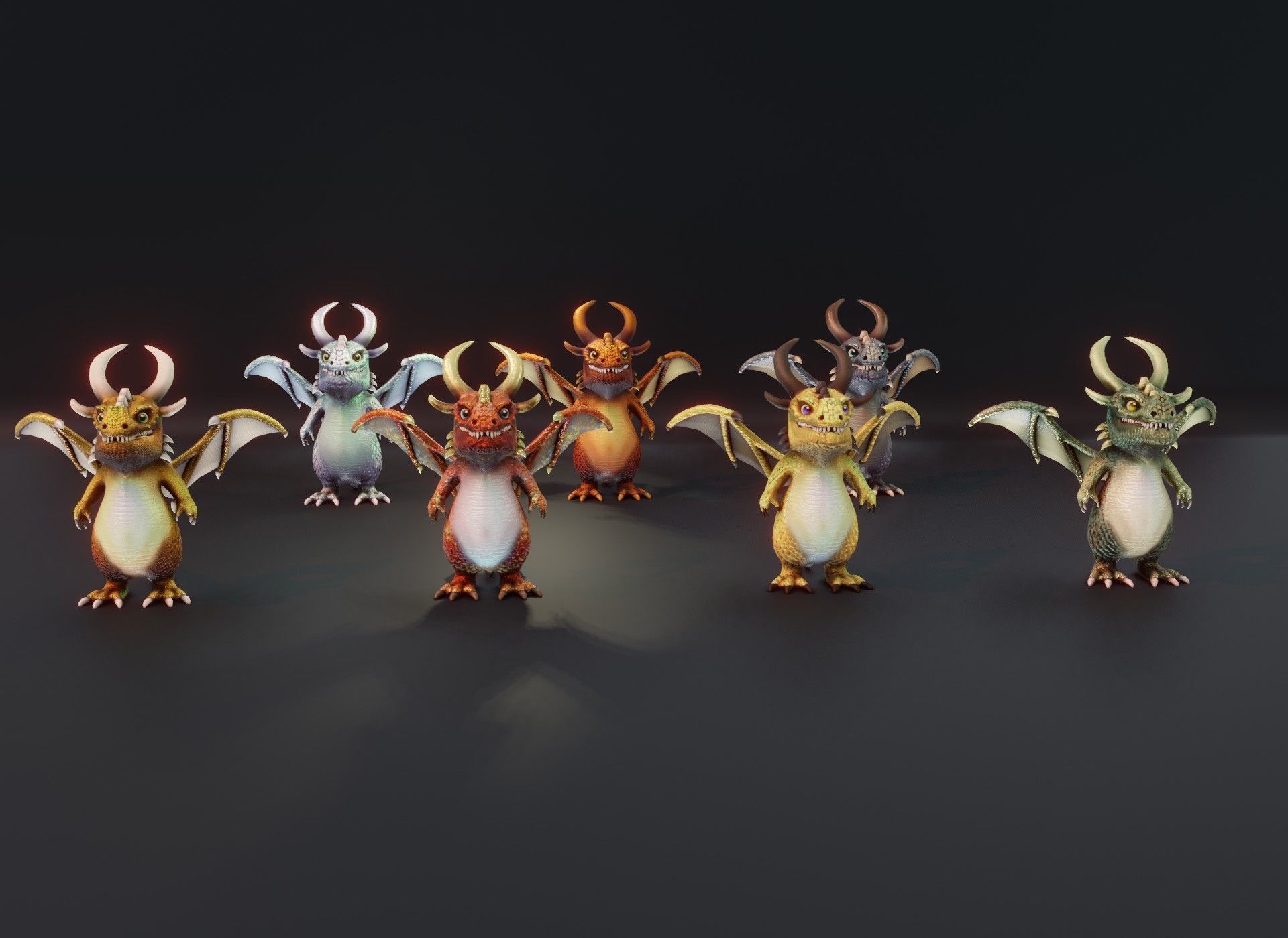 Cartoon Metallic Dragons Animated 3D Model Low-poly 3D model_25