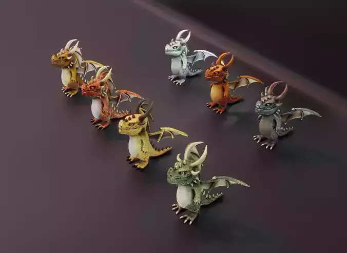 Stylized Metallic Dragons Animated 3D Model 3D Model Collection