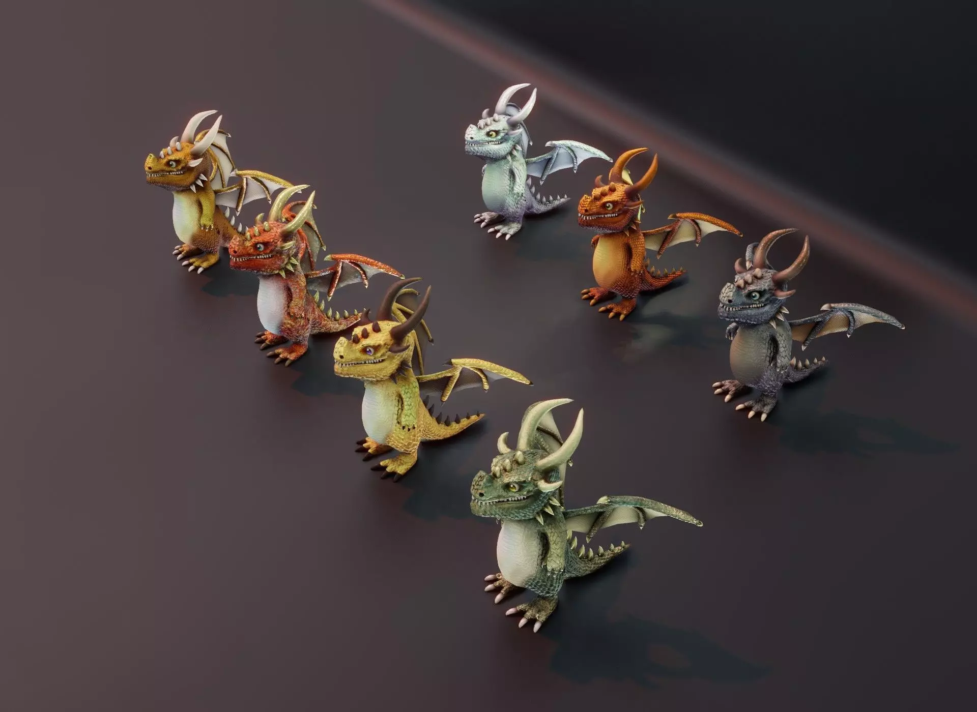 Stylized Metallic Dragons Animated 3D Model 3D Model Collection_0