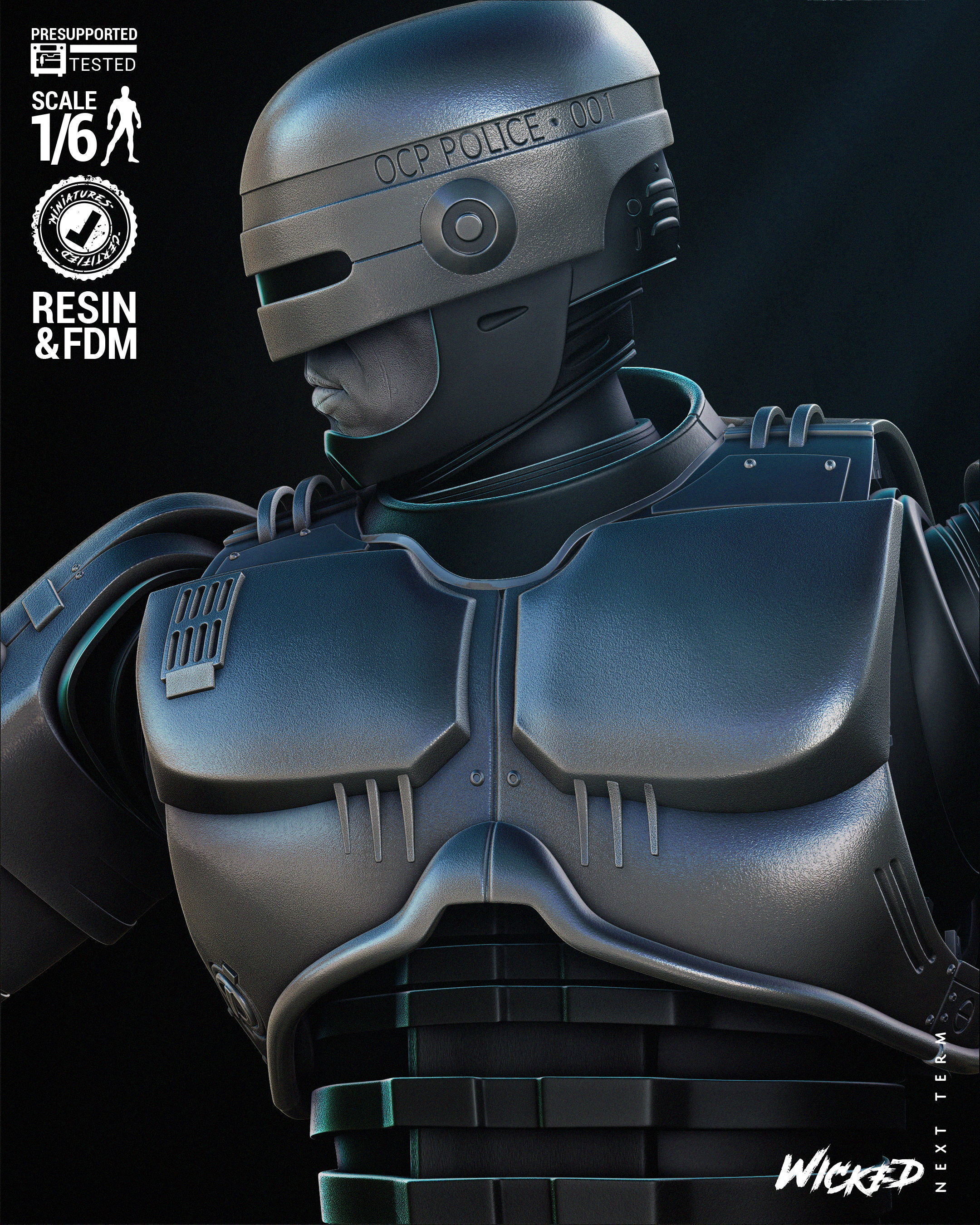 Wicked Movies Robocop Bust Tested for 3D printing 3D print model_13