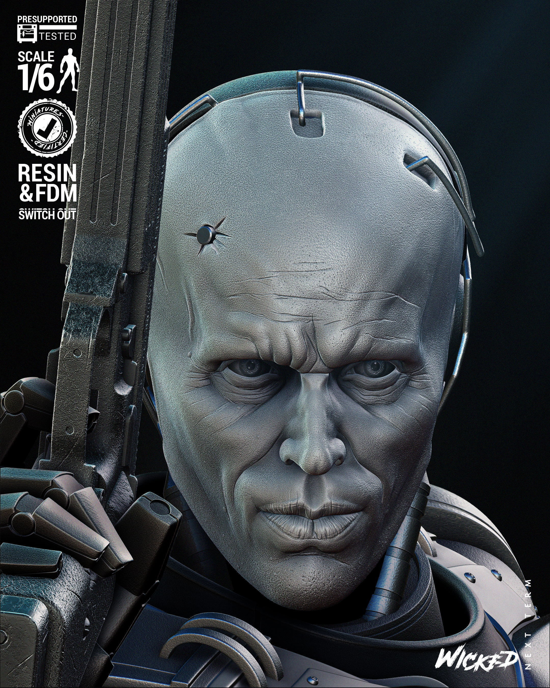 Wicked Movies Robocop Bust Tested for 3D printing 3D print model_38