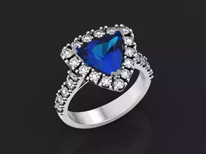 Tanzanite Trillion Halo Ring  1114