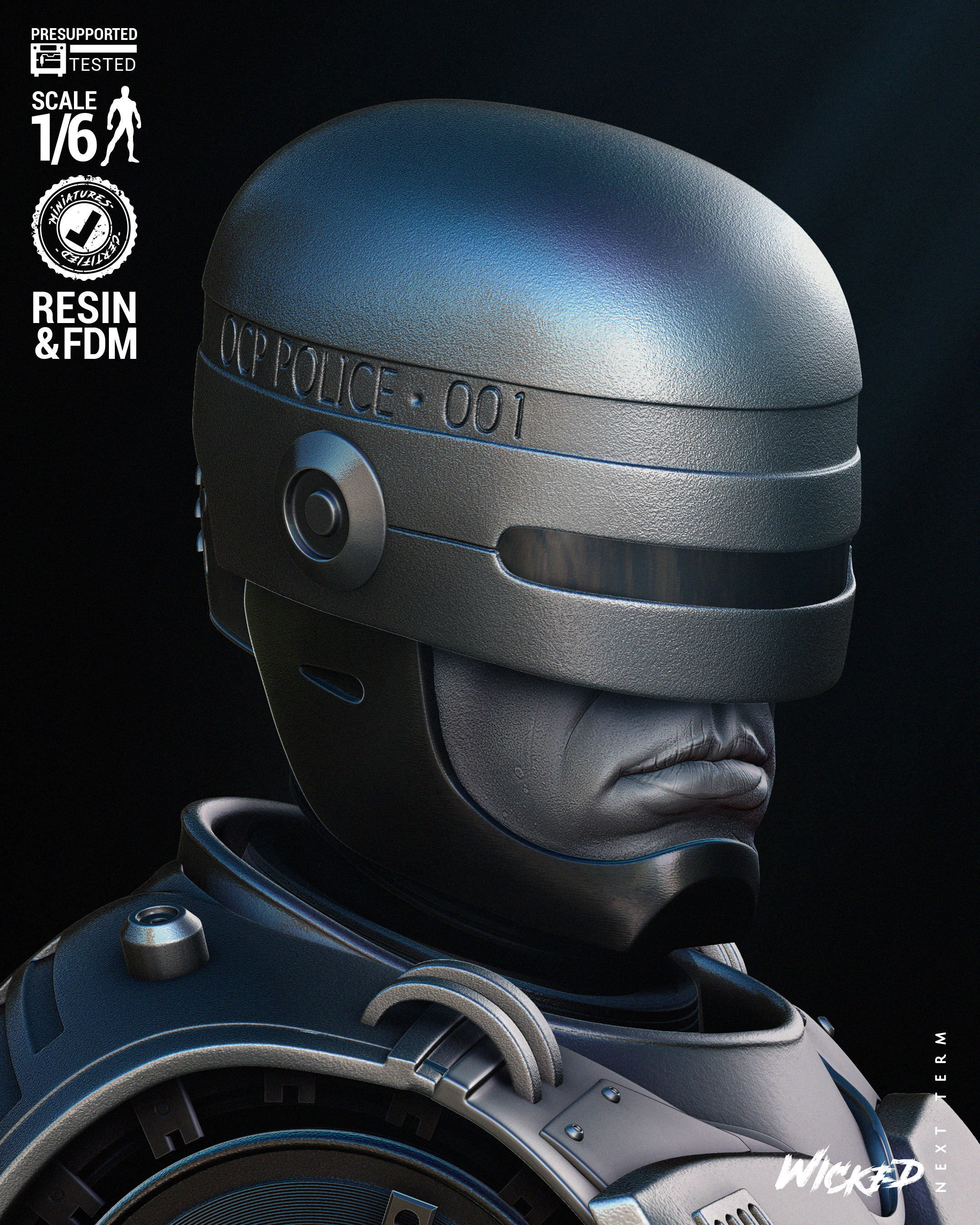 Wicked Movies Robocop Portrait Bust Tested for 3D printing 3D print model_19