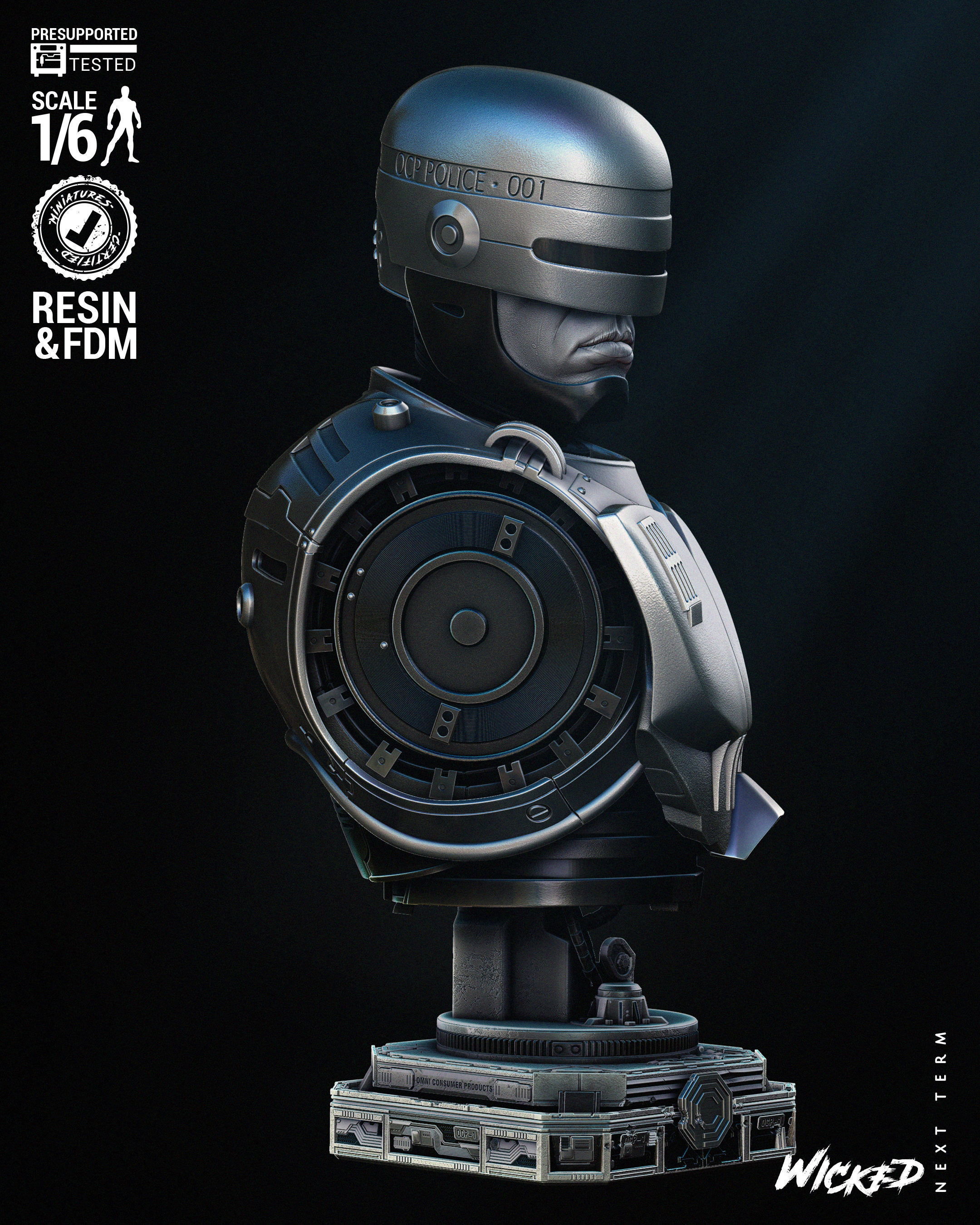 Wicked Movies Robocop Portrait Bust Tested for 3D printing 3D print model_33