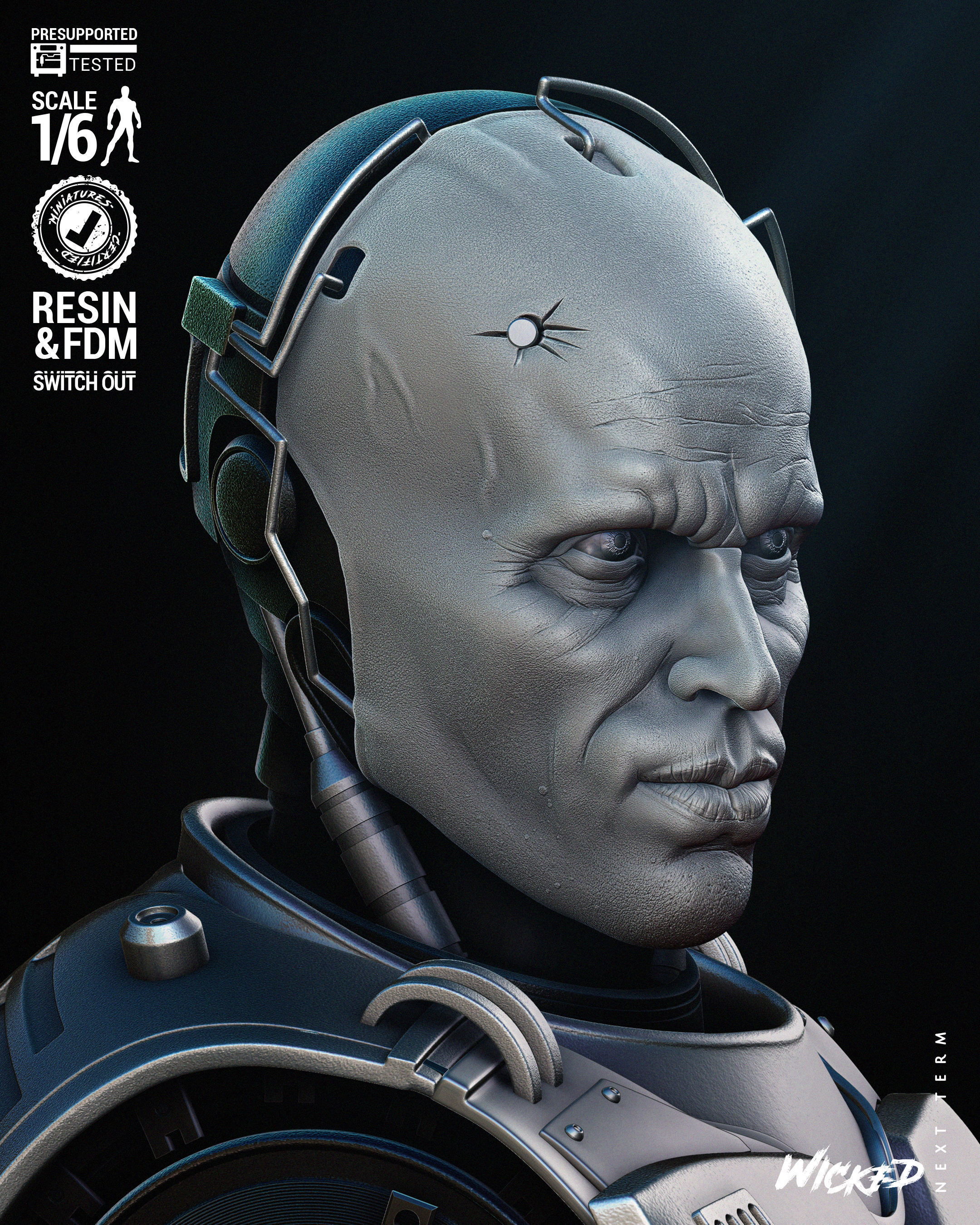 Wicked Movies Robocop Portrait Bust Tested for 3D printing 3D print model_7