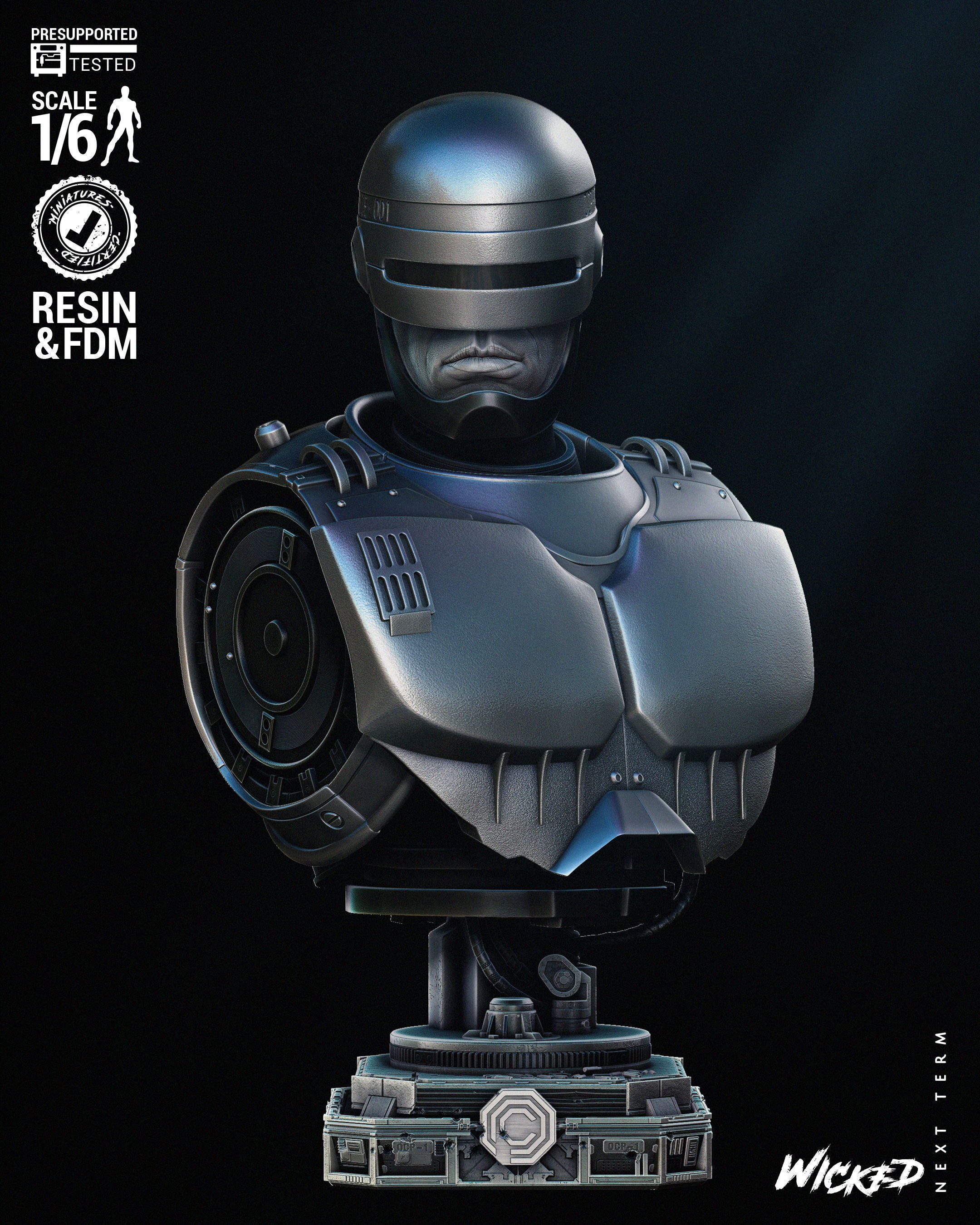 Wicked Movies Robocop Portrait Bust Tested for 3D printing 3D print model_26