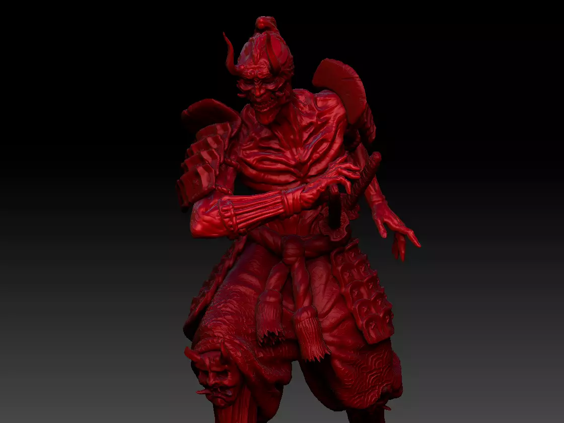 Hollow samurai Oni mask version 3D print model_0