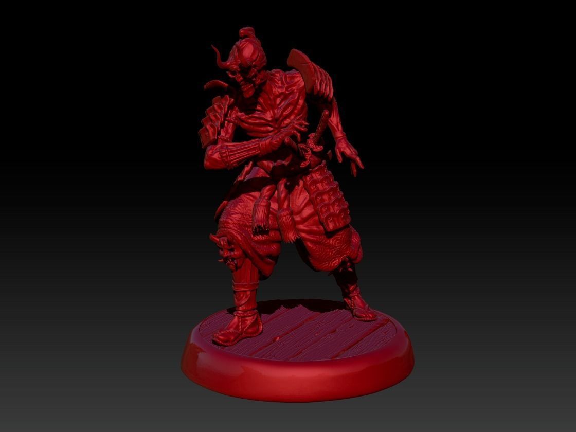 Hollow samurai Oni mask version 3D print model_1