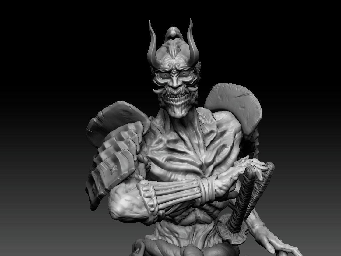 Hollow samurai Oni mask version 3D print model_3