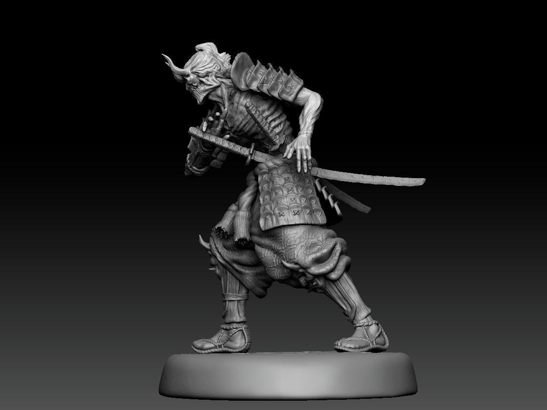 Hollow samurai Oni mask version 3D print model_4