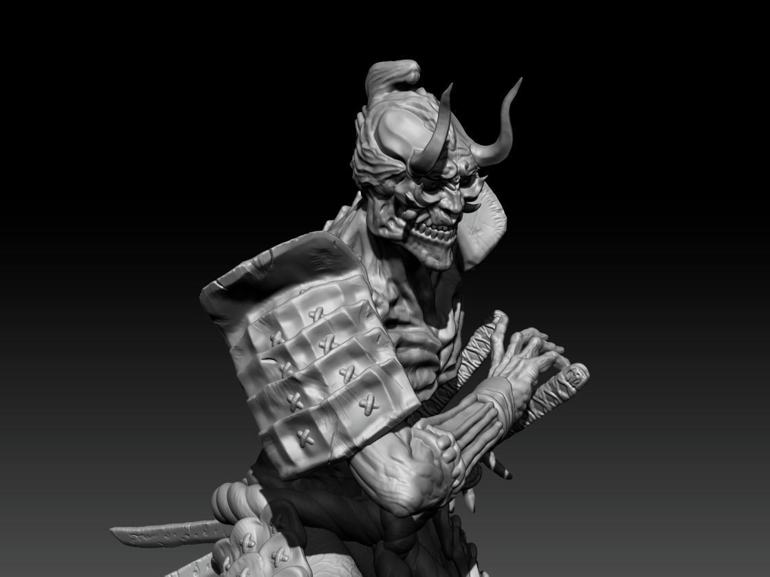 Hollow samurai Oni mask version 3D print model_2