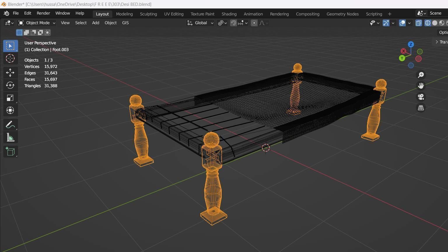 Desi BED Low-poly 3D model_2