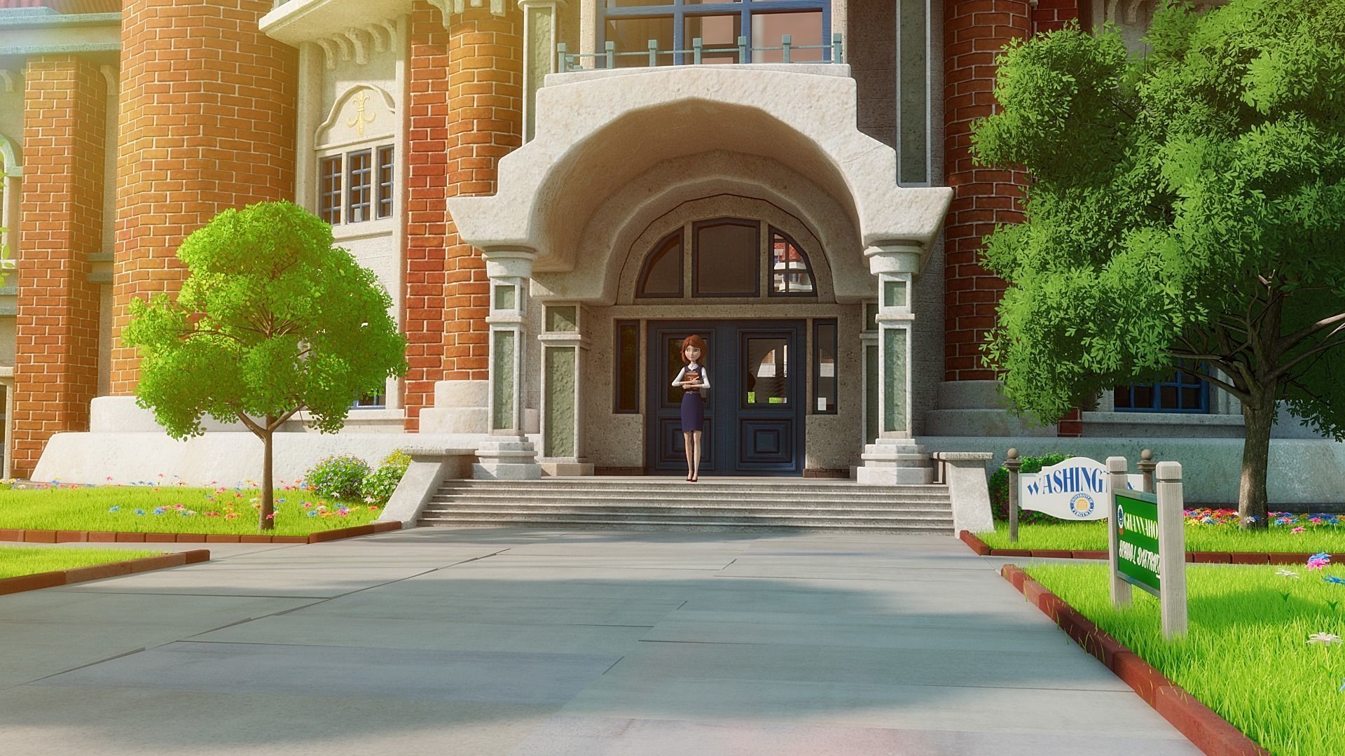 Cartoon School Exterior Scene 3D model | CGTrader