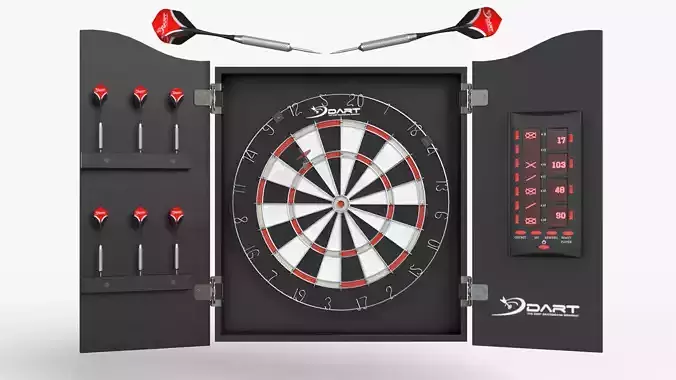 Dartboard and Cabinet with Scoreboard and Darts