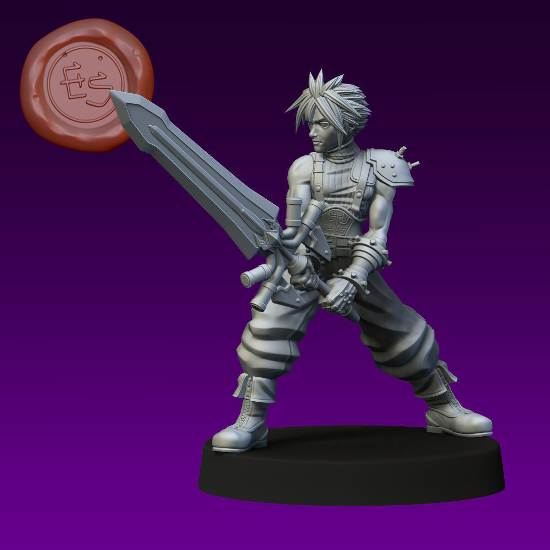 Cloud Strife - FFVII - 32mm Miniature 3D print model_1