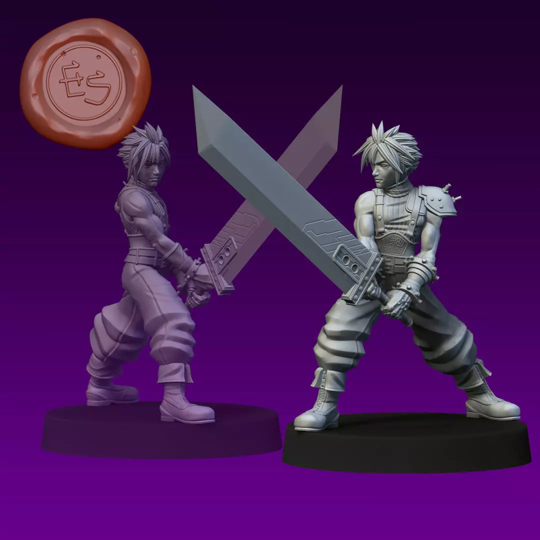 Cloud Strife - FFVII - 32mm Miniature 3D print model_0