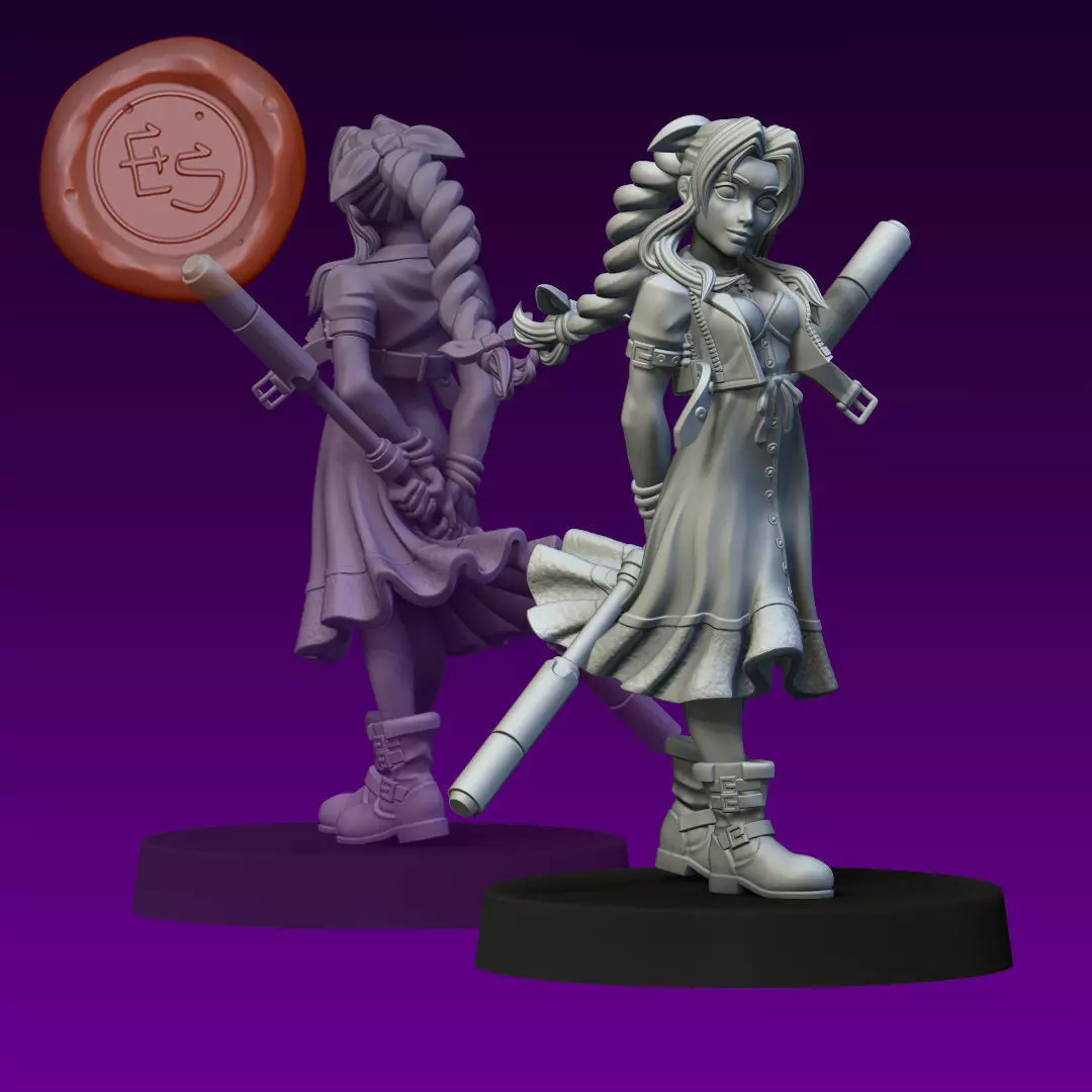 Aerith Gainsborough - FFVII - 32mm Miniature 3D print model_0