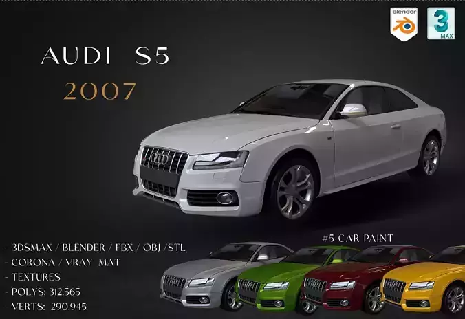 2007 Audi S5 Low-poly 3D model