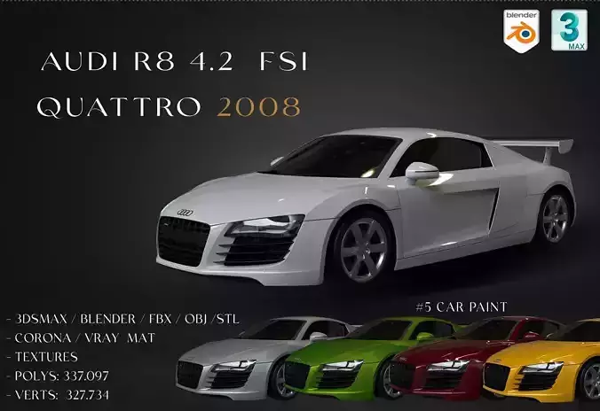 2008 Audi R8  FSI quattro Low-poly 3D model