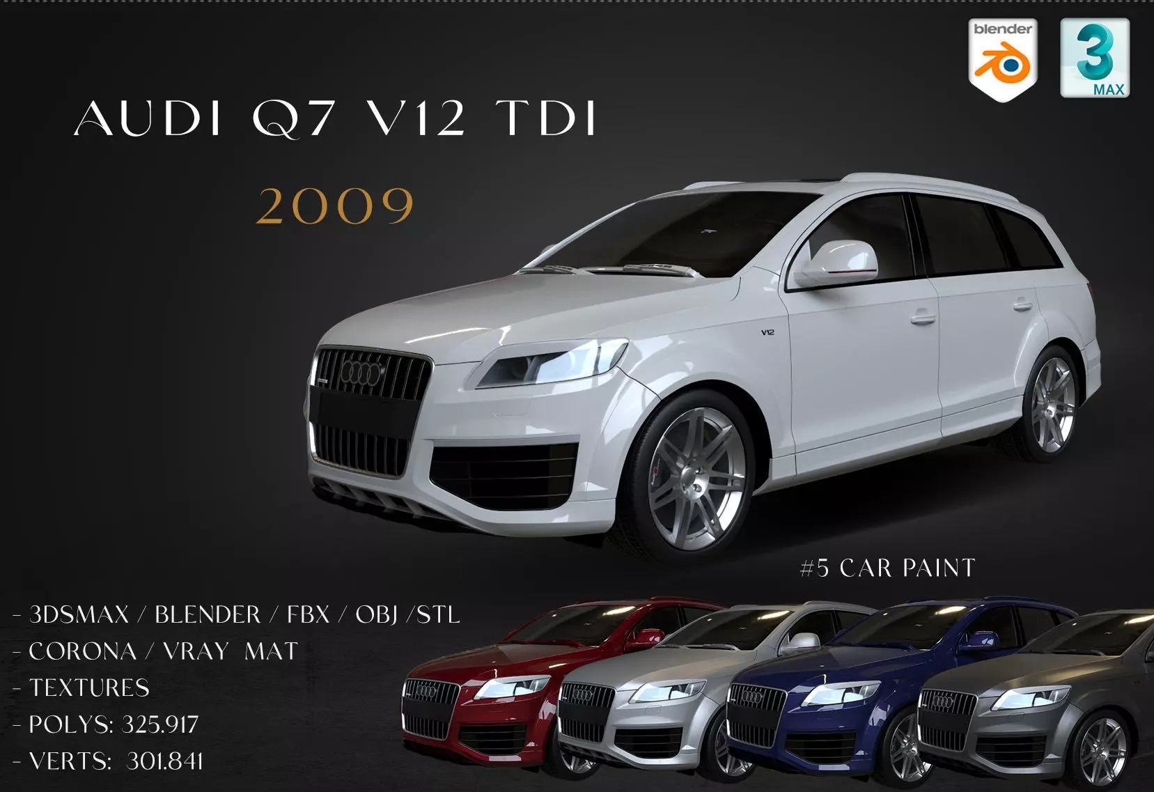 2009 Audi Q7 V12 TDI Low-poly 3D model_0
