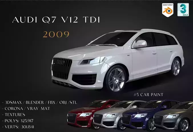 2009 Audi Q7 V12 TDI Low-poly 3D model