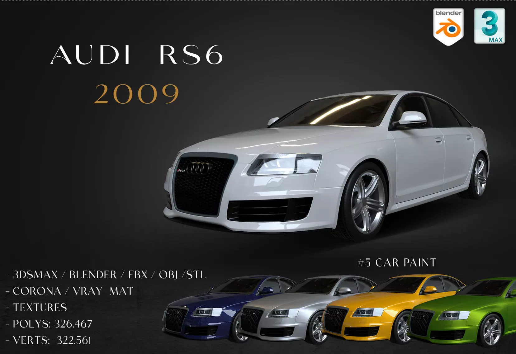  2009 Audi RS6 Low-poly 3D model_0