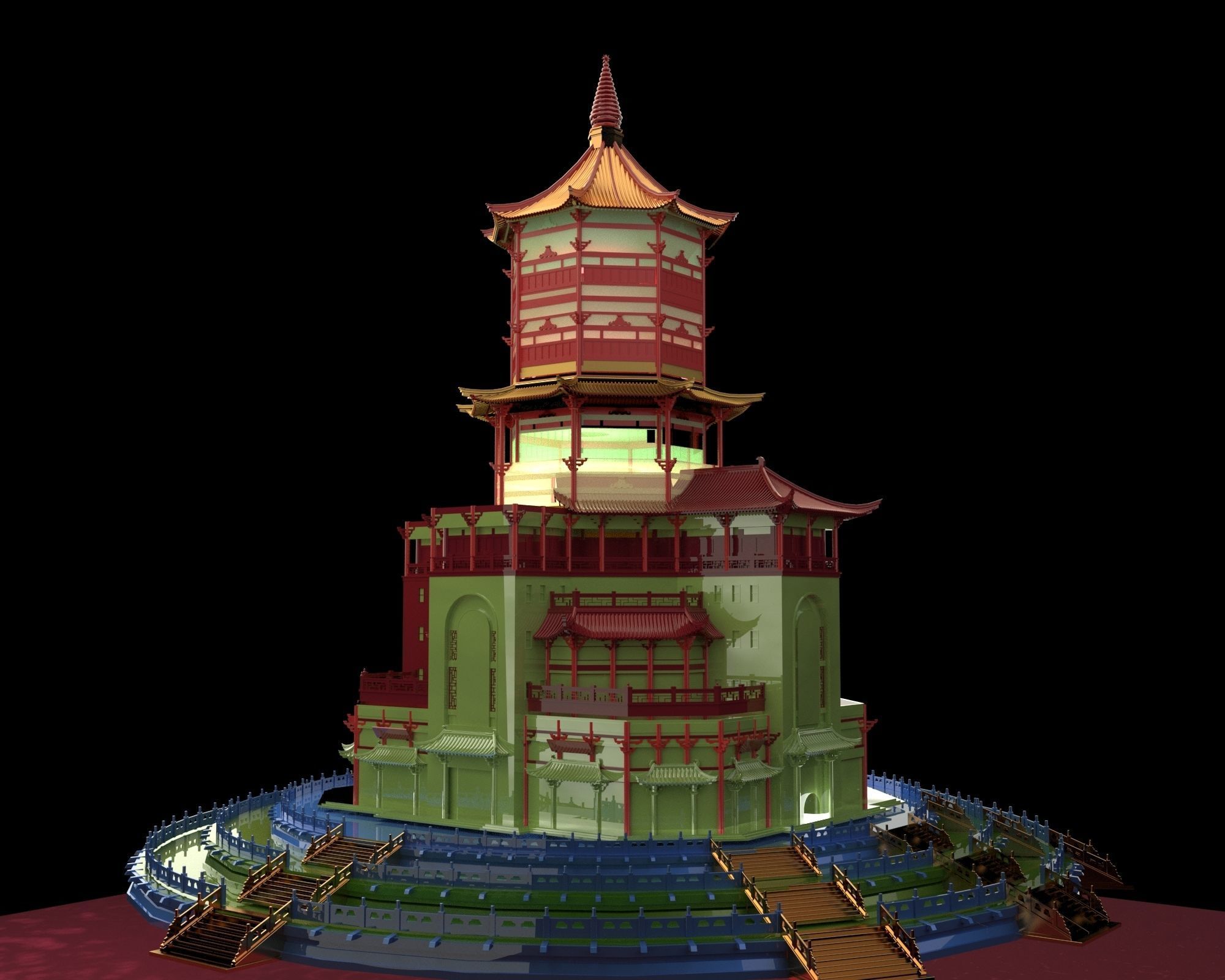 Chinese ancient  tower house   3D model_1
