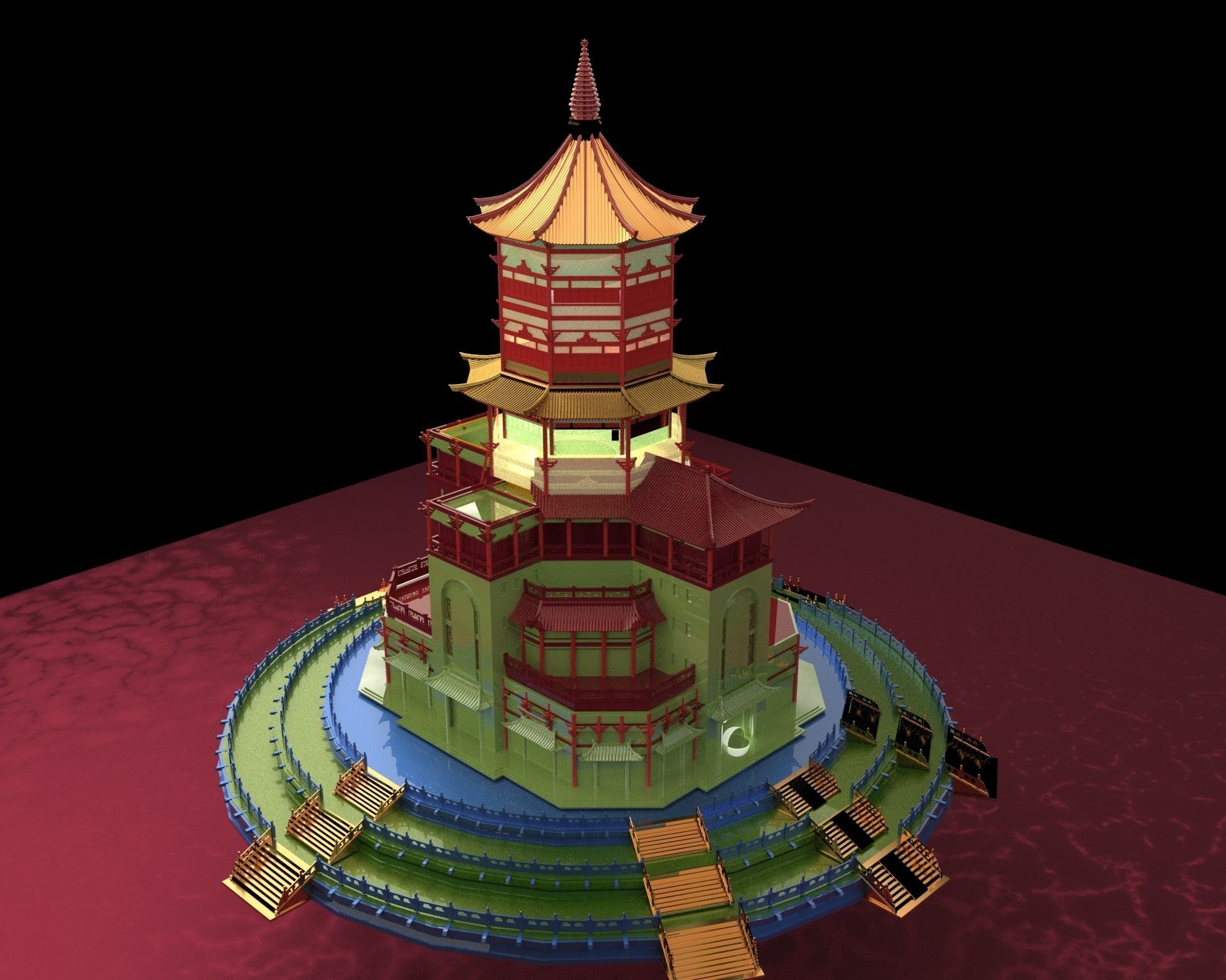 Chinese ancient  tower house   3D model_3