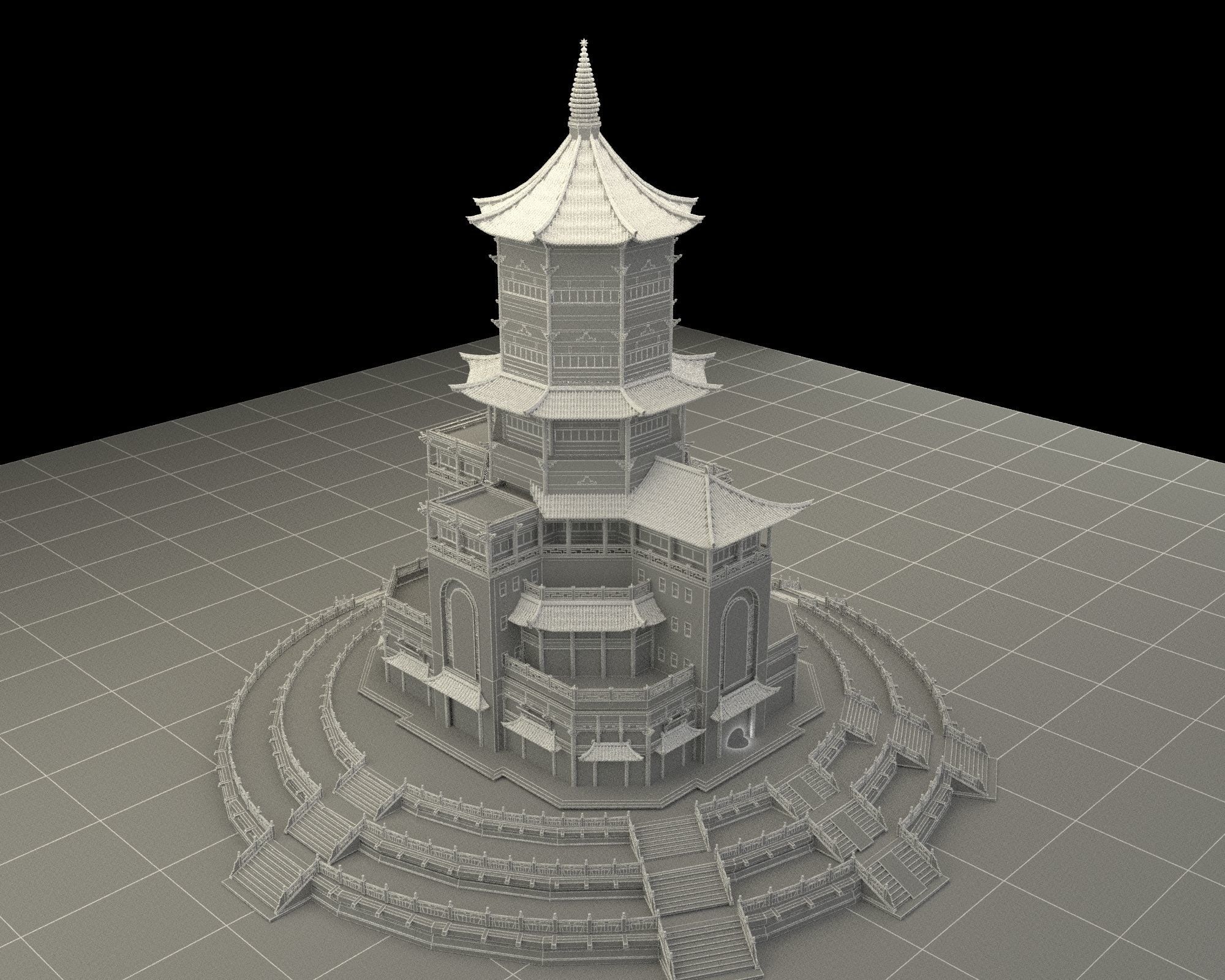 Chinese ancient  tower house   3D model_6