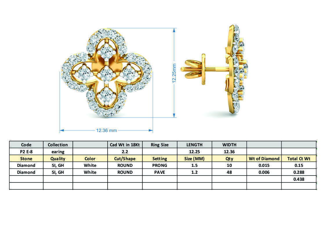 Yellow gold diamond earring-P2 E-8 3D print model_3