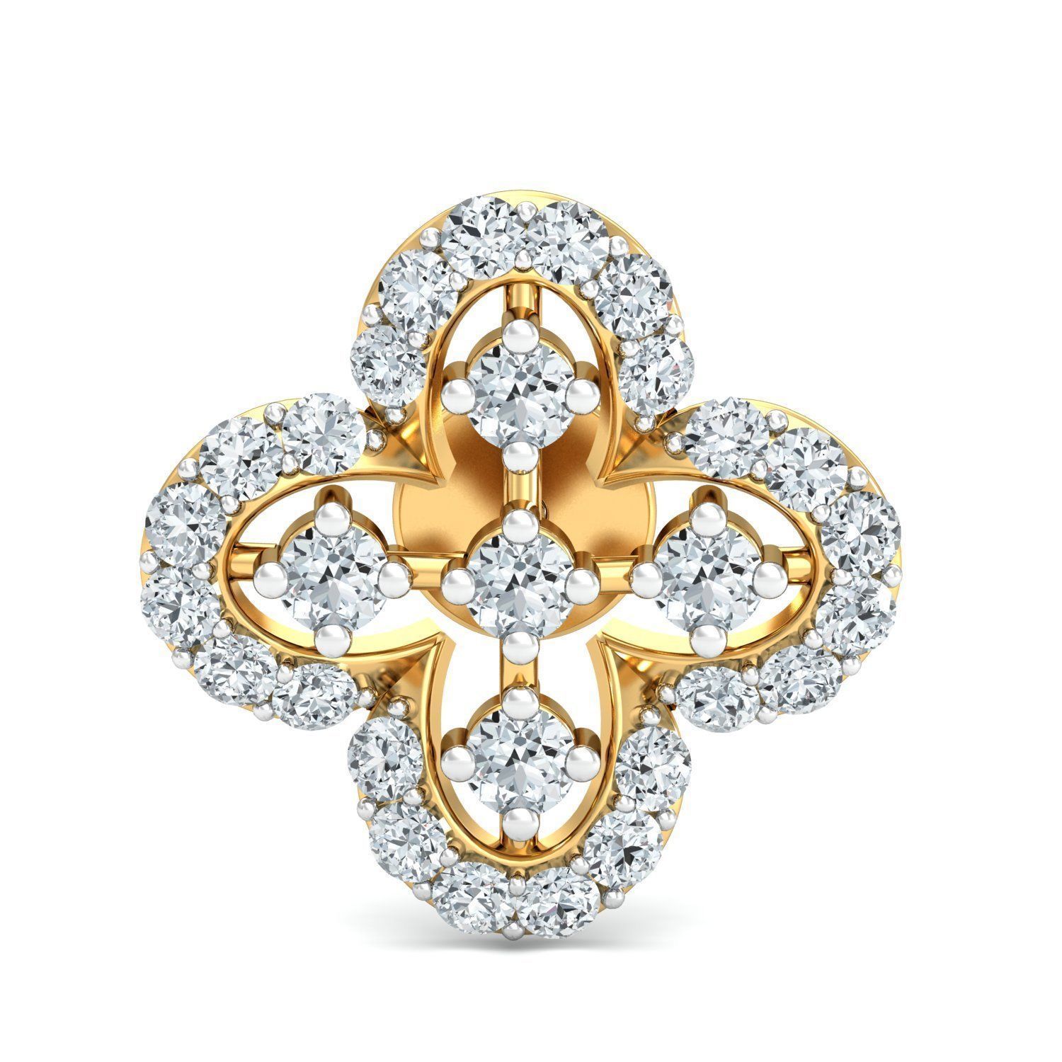 Yellow gold diamond earring-P2 E-8 3D print model_1